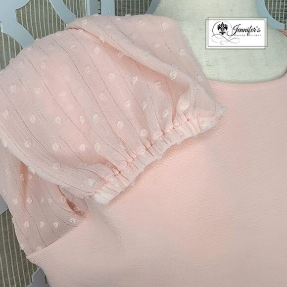 Elle Women's Pink Sheer Swiss Dot Long Sleeve Blouse with Scarf Size L - Picture 9 of 15